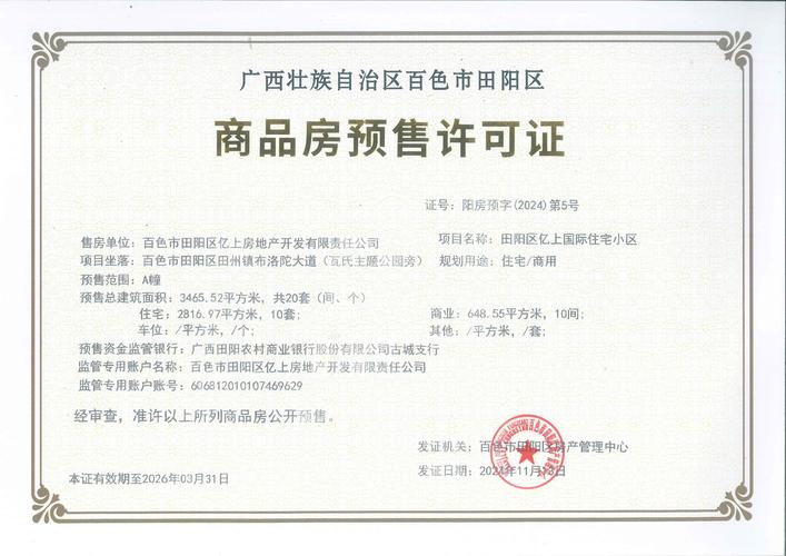 百色市田阳区亿上房地产开发有限责任公司商品房预售许可证与房地产开发经营实务解析